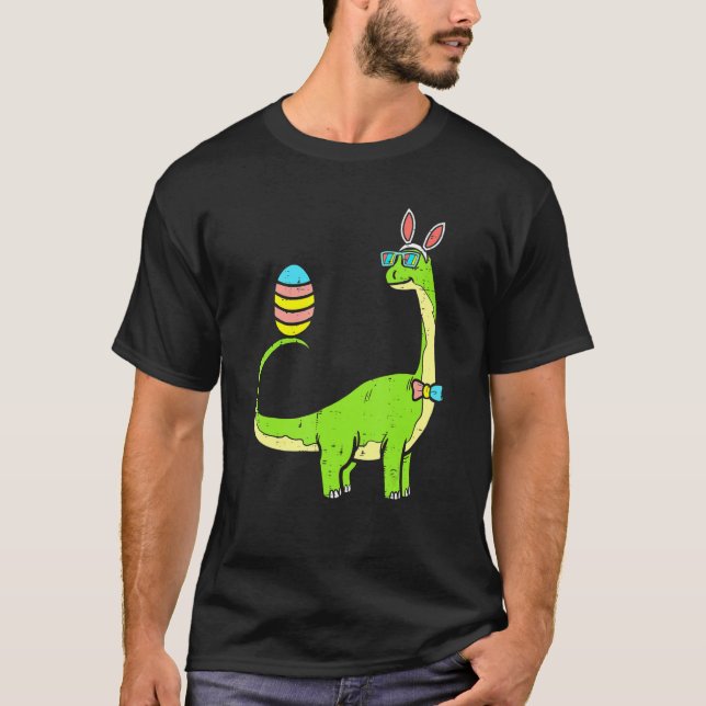 Dinosaur Dino Brontosaurus Bunny Ears Egg Easter D T-Shirt (Front)