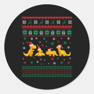 Dinosaur Dino Chicken Nuggets Ugly Christmas Pajam Classic Round Sticker