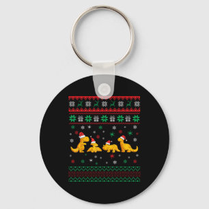 Dinosaur Dino Chicken Nuggets Ugly Christmas Pajam Key Ring