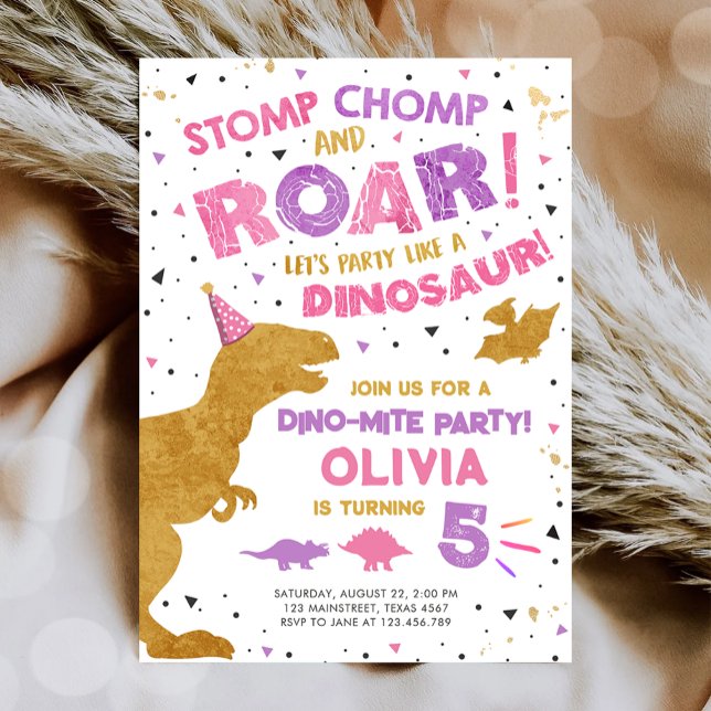 Dinosaur Dino Dig Girl T-Rex Birthday Party Invitation (Creator Uploaded)