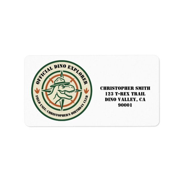 Dinosaur Dino Explorer Birthday Label (Front)