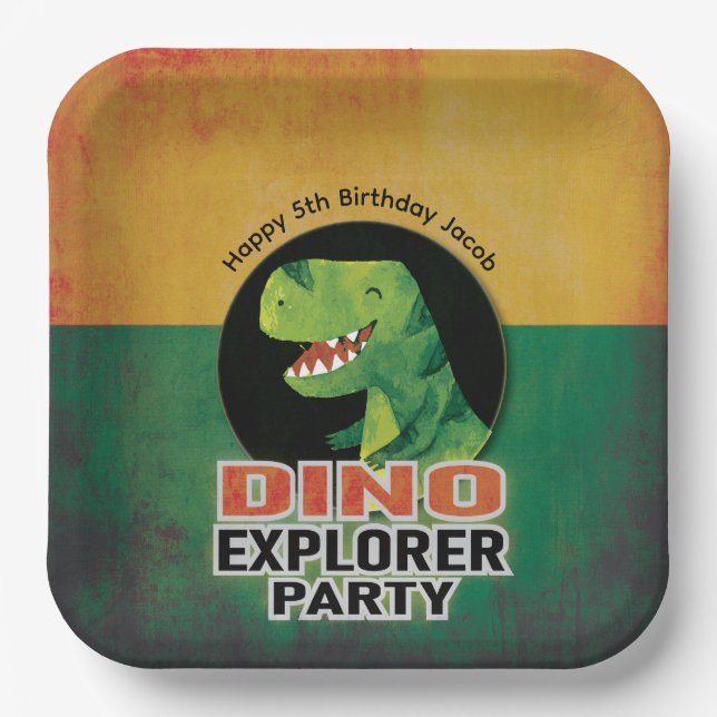 Dinosaur Dino Explorer Birthday Party Paper Plate (Front)