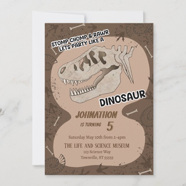 Dinosaur Dino Fossil Birthday Party Invitation (Front)