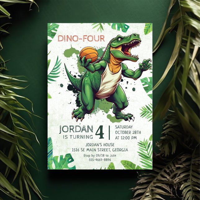 Dinosaur Dino-Four 4th Birthday Party  Invitation (Creator Uploaded)