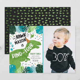 Dinosaur Dino-Four RAWR 4th Fourth Birthday Invita Invitation
