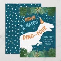 Dinosaur Dino-Four RAWR 4th Fourth Birthday