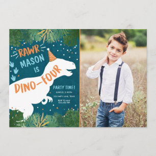 Dinosaur Dino-Four RAWR 4th Fourth Birthday Invitation