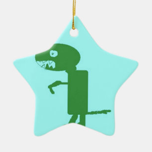 Dinosaur Dino, Green Blue Digital Kids Art Ceramic Tree Decoration