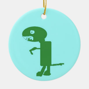 Dinosaur Dino, Green Blue Digital Kids Art Ceramic Tree Decoration
