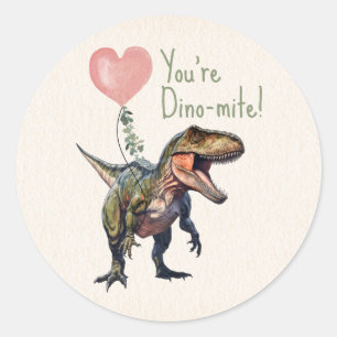 Dinosaur Dino-mite Classroom Valentine  Classic Round Sticker