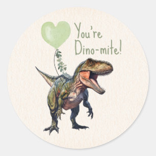 Dinosaur Dino-mite Green Classroom Valentine Classic Round Sticker