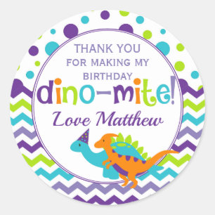 Dinosaur Dino Mite Thank You Birthday Party Classic Round Sticker