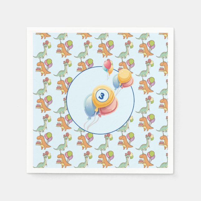 Dinosaur dino party kids birthday blue funny napkin (Front)