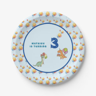 Dinosaur dino party kids birthday blue funny paper plate