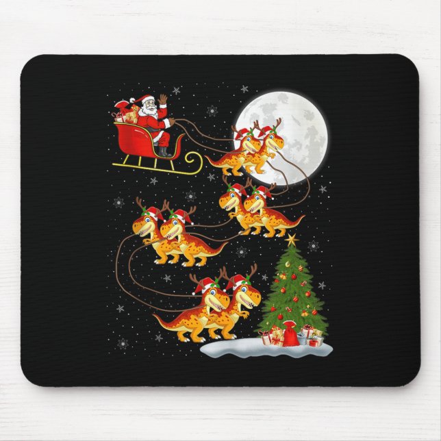 Dinosaur Dino Santa Sleigh Flying Funny Magical Ch Mouse Mat (Front)