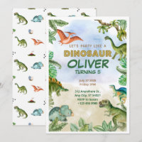 Dinosaur Dino T-rex 5th Birthday Invitations Cards