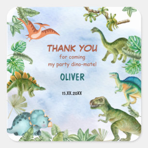 Dinosaur Dino T-rex Birthday Gift Thank You Square Sticker