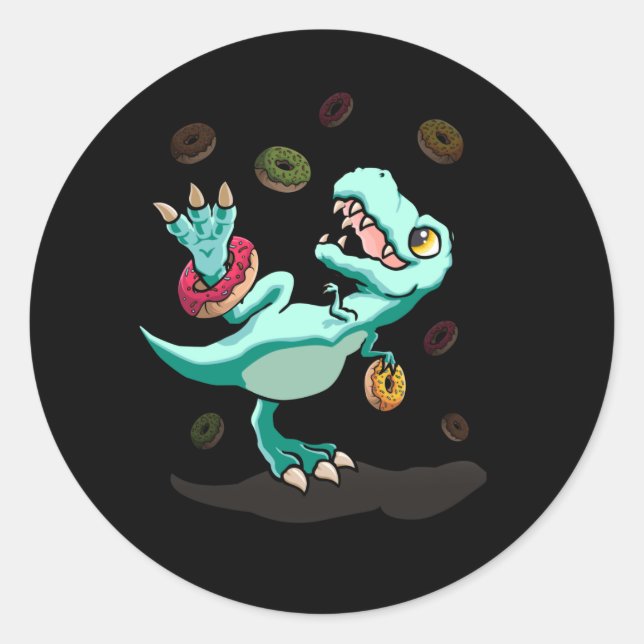 Dinosaur Donut Dino Doughnut Halloween Kids Trex Classic Round Sticker (Front)