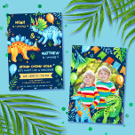 Dinosaur Double Celebration Boys Birthday Photo Invitation<br><div class="desc">This dinosaur joint boys birthday party photo invitation features hand painted illustrations in watercolor crayon, such as a stegosaurus, triceratops, balloons and foliage. On the back of the invitation is a photo frame with space for you to add your own photo and there are more dinosaur illustrations such as a...</div>