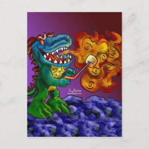 Dinosaur Dragon Cooking Marshmallows With Breath Postcard