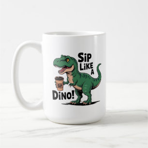 dinosaur drinking coffee mug