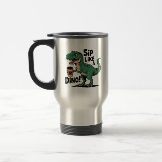 dinosaur drinking coffee travel mug