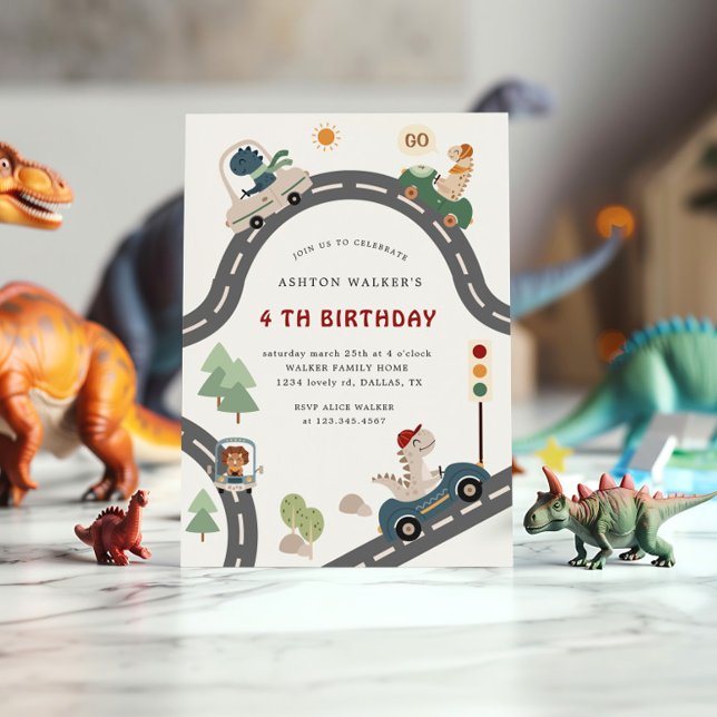 Dinosaur Driver Party Animals Kids Birthday Invitation (Creator Uploaded)