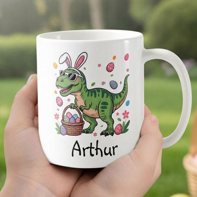 Dinosaur Easter Bunny Custom Name Mug For Kids (Creator Uploaded)
