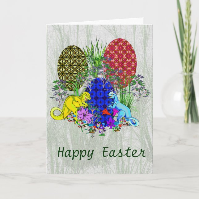 Dinosaur Easter Eggs Holiday Card (Front)