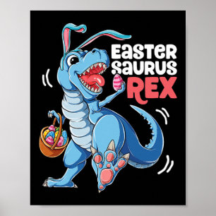 Dinosaur Easter Saurus T Rex Boys Girls Kids Bunny Poster
