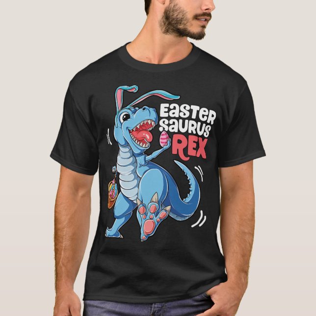 Dinosaur Easter Saurus T Rex Boys Girls Kids Bunny T-Shirt (Front)