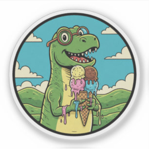 Dinosaur Eating Ice Cream Sweet Prehistoric Treat