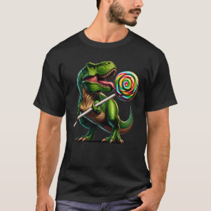 Dinosaur Eating Lollipop Candy Lover For Kids T-Shirt