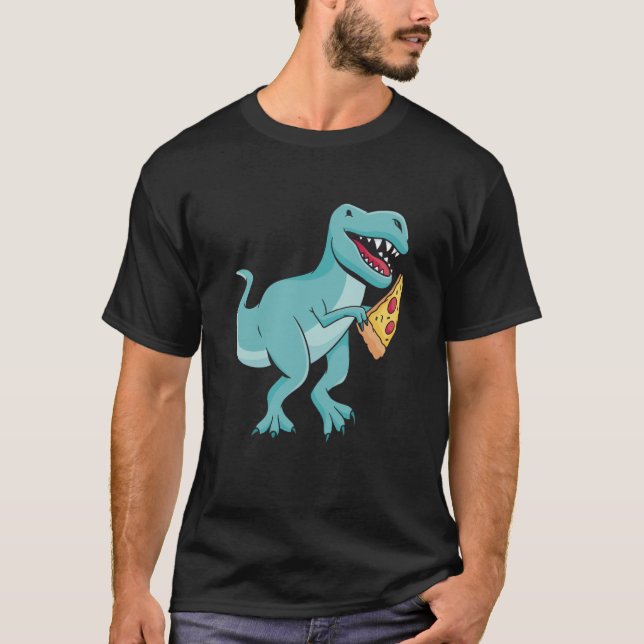 Dinosaur Eating Pizza Rex Tyrannosaurus Dino T-Shirt (Front)