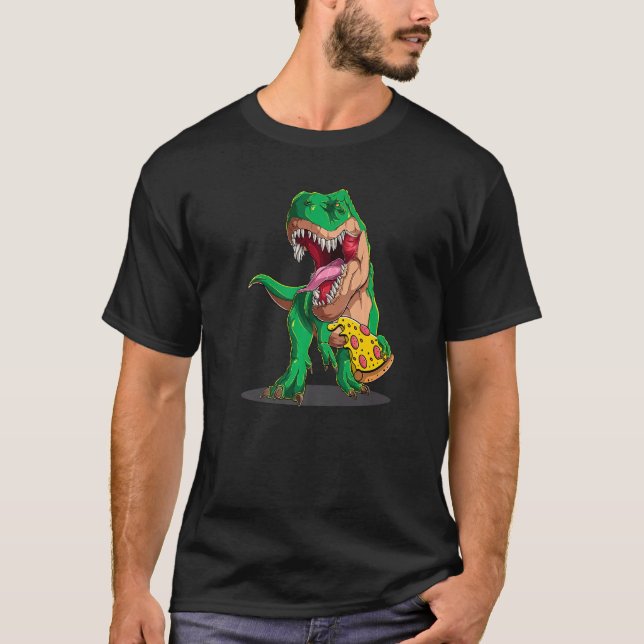Dinosaur Eating Pizza Slice Pizzasaurus Dino Food T-Shirt (Front)