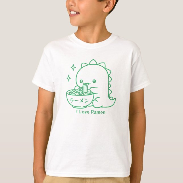 Dinosaur Eating Ramen Noodles Personalised Kawaii  T-Shirt (Front)