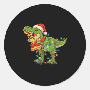 Dinosaur Eating Zza Santa Claus T-rex Funny Christ Classic Round Sticker