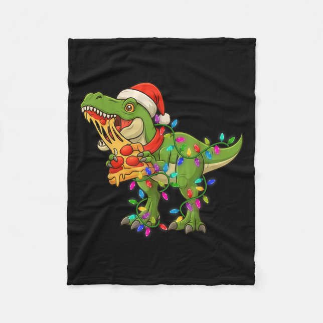 Dinosaur Eating Zza Santa Claus T-rex Funny Christ Fleece Blanket (Front)