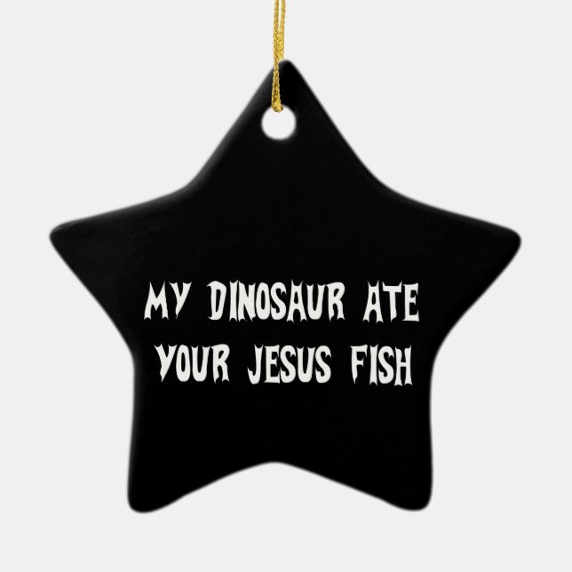 Dinosaur Eats Jesus Fish Ceramic Tree Decoration (Front)