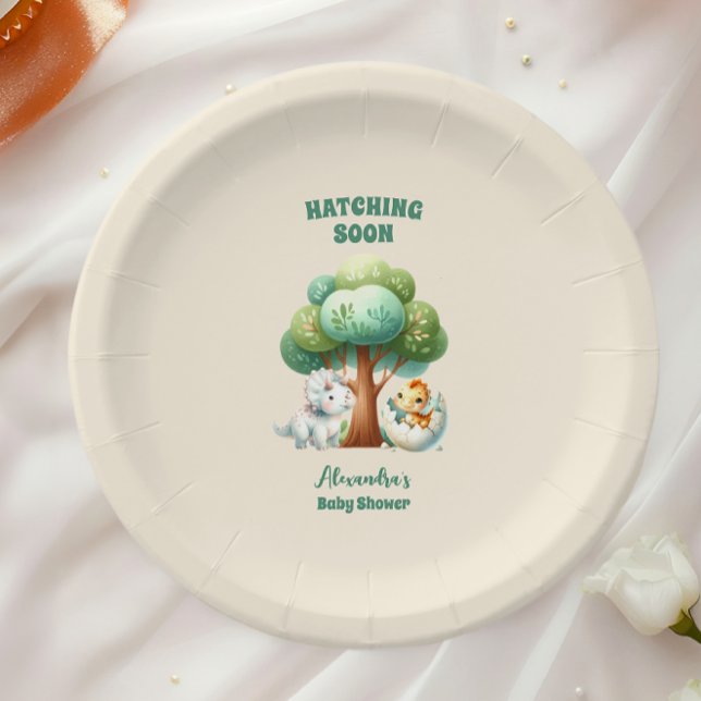Dinosaur Egg Cute Watercolor Baby Shower Paper Plate (Creator Uploaded)