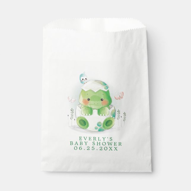 Dinosaur Egg Cute Watercolor Boy Baby Shower Favour Bags (Front)