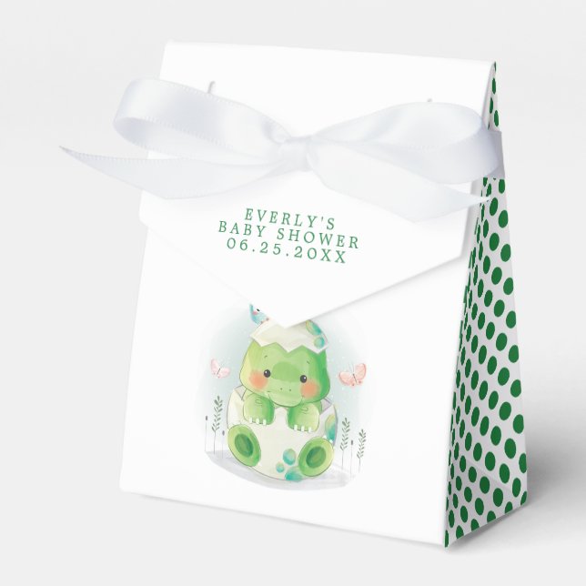 Dinosaur Egg Cute Watercolor Boy Baby Shower Favour Box (Front Side)