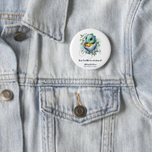 Dinosaur Egg Cute Watercolor Leaves Baby Shower 6 Cm Round Badge
