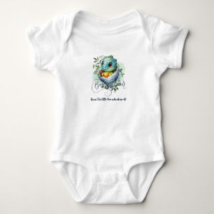 Dinosaur Egg Cute Watercolor Leaves Baby Shower Bodysuit