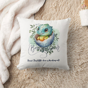 Dinosaur Egg Cute Watercolor Leaves Baby Shower Cushion