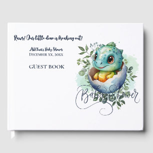 Dinosaur Egg Cute Watercolor Leaves Baby Shower Guest Book