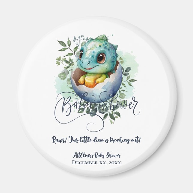 Dinosaur Egg Cute Watercolor Leaves Baby Shower Magnet (Front)