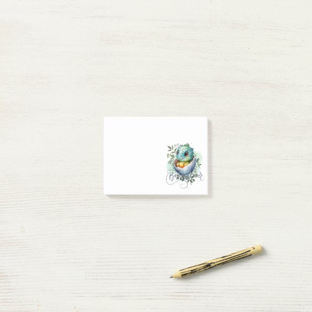 Dinosaur Egg Cute Watercolor Leaves Baby Shower Post-it Notes (On Desk)