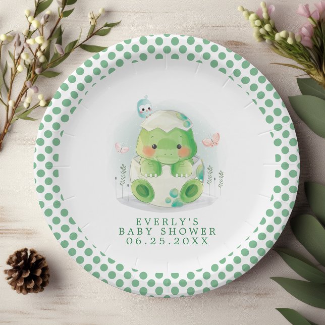 Dinosaur Egg Watercolor Baby Shower Paper Plate (Creator Uploaded)