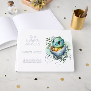 Dinosaur Egg Watercolor Leaves Baby Shower Foil Guest Book